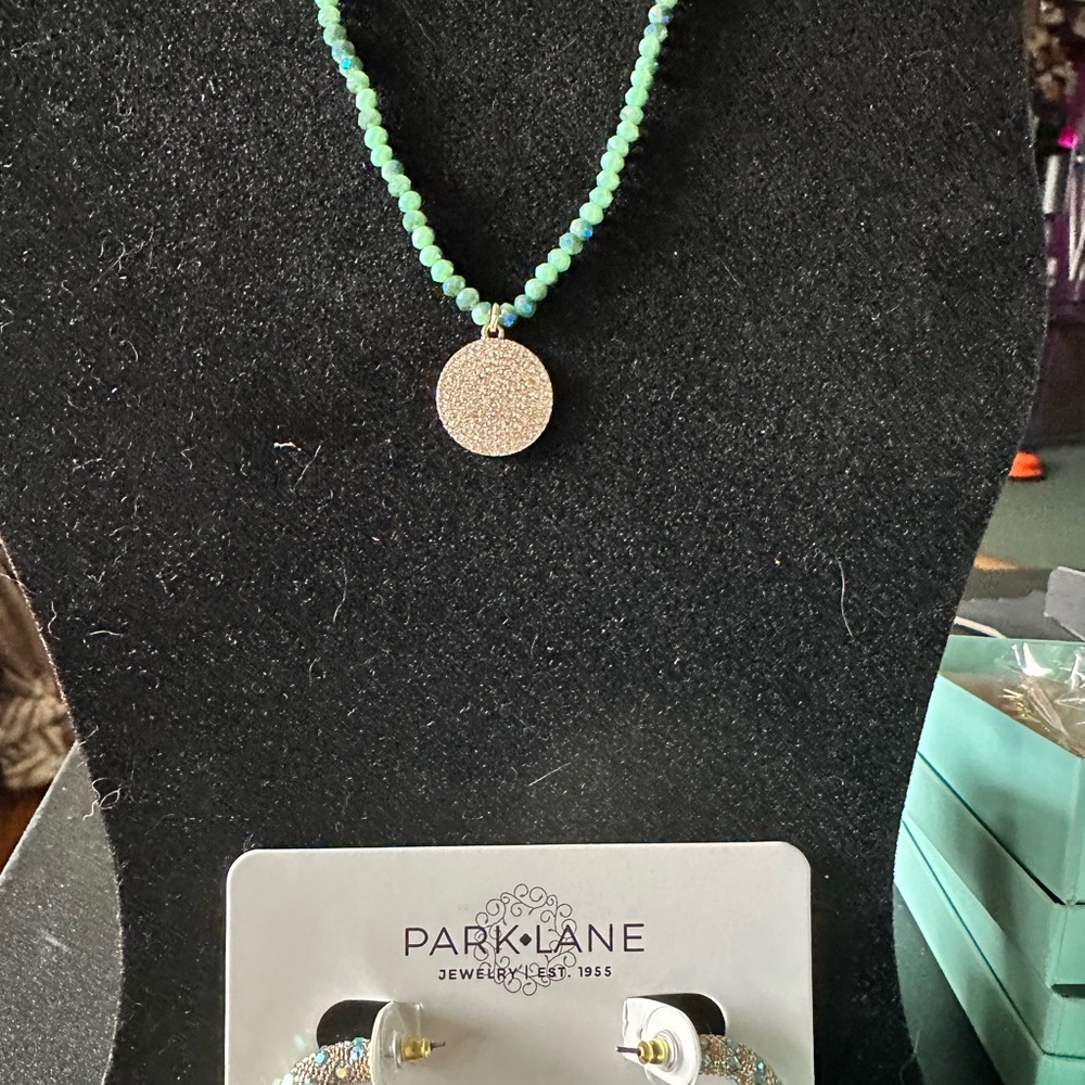 Park Lane Turquoise Beaded Necklace with Gold Disc